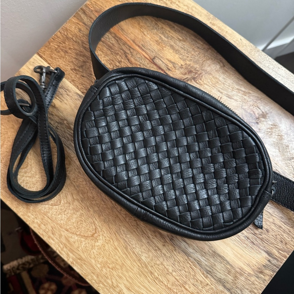 Woven Genuine Leather Belt Bag